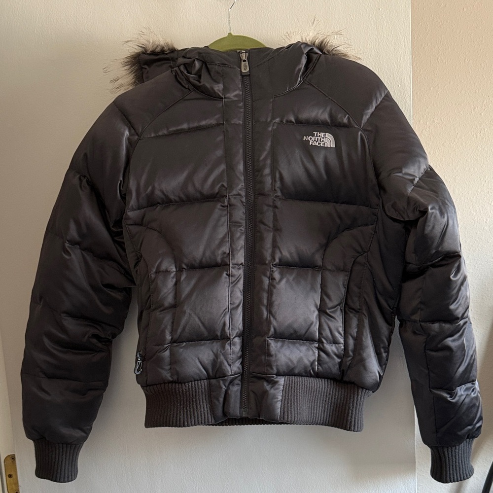 The North Face Charcoal Puffer Jacket with Fur Hood